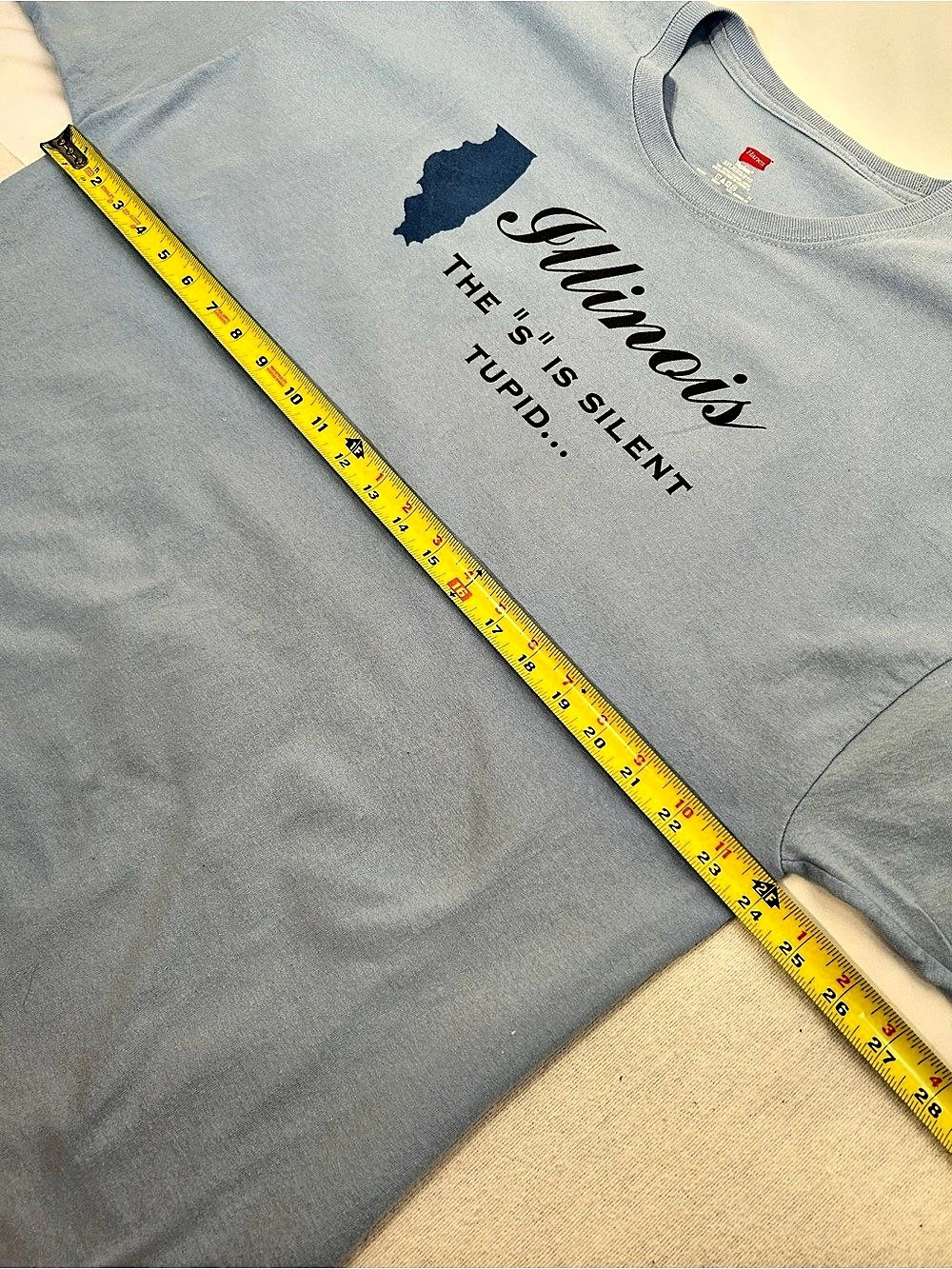 Hanes Illinois The S Is Silent Tupid Graphic Tee Light Blue Unisex 2XL Humor - Picture 5 of 5